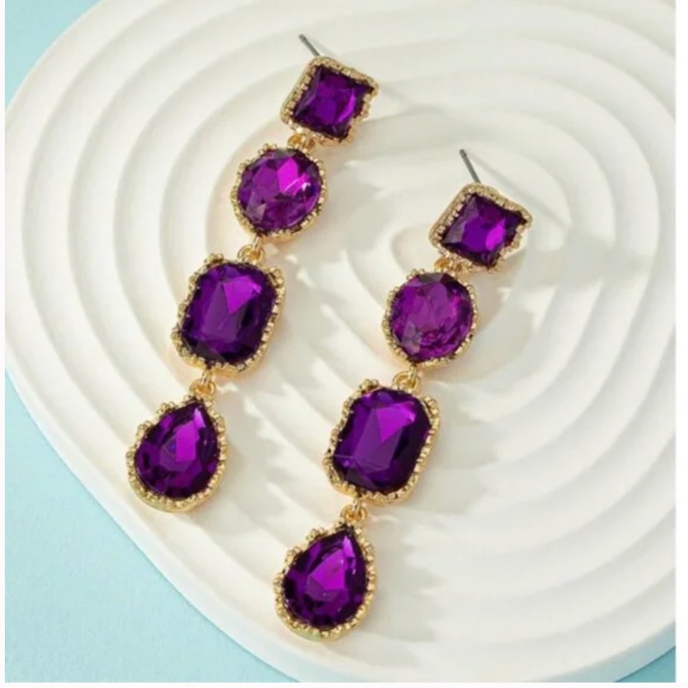 ❤️ FREE Baguette Tiered Rhinestone Stone Geo Drop Chic Glam Classy Hip Earrings